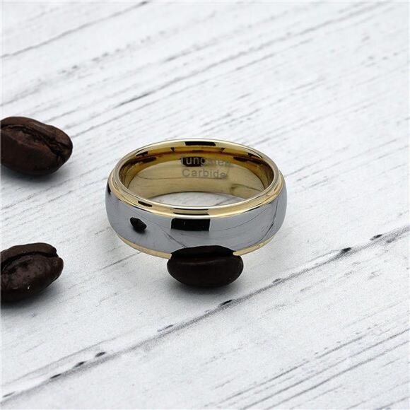 Engraved Personalized Tungsten Rings For Men Women Wedding Band Two Tone Gold - Picture 4 of 7